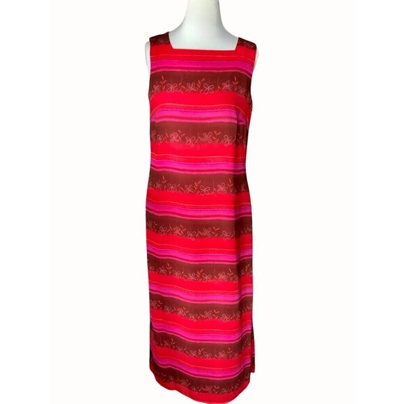 Maggy London Woman Maxi Dress Size 10 Sleeveless Striped Side Slit Back Zip Red - Picture 1 of 10